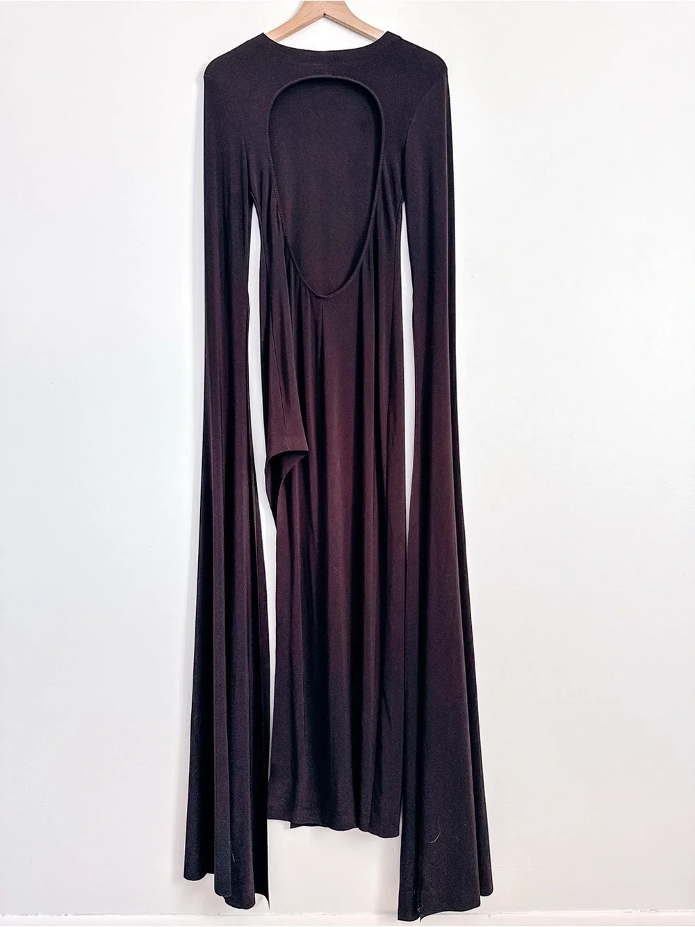 Norma Kamali Black Open Back Maxi Dress Dramatic Sleeve Size S